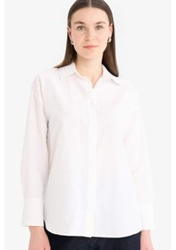 Resim DeFacto Relax Fit Basic Düz Poplin Uzun Kollu Tesettür Gömlek Tunik E7977AX25SMWT34 