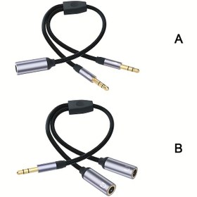 Resim Y Splitter AUX Kablosu Uzatma Kablosu Kaplamalı 3.5mm Jack Mikrofon Kulaklık Ses Bölücü Kablosu 2'si 1 Arada Erkek Kadın Mic Kulaklık 2 Adaptör Bilgisayar Stereo Fiş 3.5 Adaptör Müzik paylaşımı 