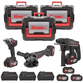 Resim Kress Krks1 Kub30.2 + Ku390.4 + Kuh10.2 20volt/4ah. 6 Adet Akülü Profesyonel Kombo Set 