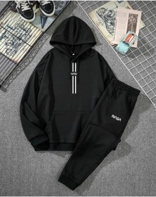 Resim Bsjeans Unisex Nasa Şerit Baskılı Kapüşonlu Sweatshirt-eşofman Altı 2 Li Set Takım Bsnasa Siyah 