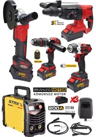 Resim Staxx WM200RED 200A Kaynak + Matkap + Taşlama + Somun Sıkma + Kırıcı Delici 5'li Set 