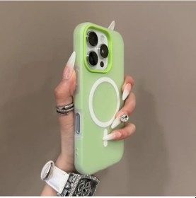 Resim Sunshine022 İki Birlikte Jel Manyetik Kablosuz Şarjlı iPhone Uyumlu 16 Pro Floresan Yeşil Kılıf 