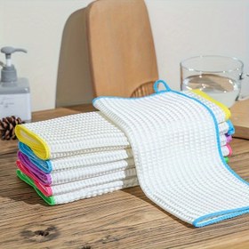 Resim 4 adet Ultra Emici Bambu Lifli Mutfak Havluları - Kalın, Yapışmaz Yağlı Mutfak Bezleri, Kolay Temizlik için Karışık Renkli Kenarlıklarla 