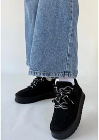 Resim Muden Siyah Süet Bağcıklı Bot Çok Renkli 