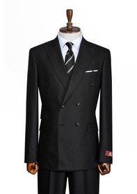 Resim İlayda Emir Luxury, İtalyan Kesim, Slim Fit, Kruvaze, Çizgili, Erkek Takım Elbise Siyah 