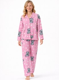 Resim Free Beka Pembe Koala Desenli Uzun Kollu Önden Düğmeli Gömlek Yaka Anne Kız Pijama Takımı Kombin 