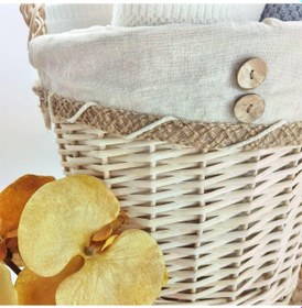 Resim Düğme Detaylı Kulplu El Yapımı Dekoratif Çok Amaçlı 38 Cm Hasır Sepet Natural Diğer 