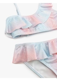 Resim Koton Bikini Takımı Fırfırlı Tek Omuz İnce Askılı Pembe Desenli 5skg00020mm Pembe Desenli 