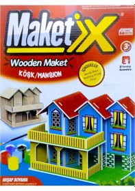 Resim Vıp Maket Boyanabilir Ahşap Köşk 6 Renk Akrilik Boya Ahşap Eğitici Oyuncak Ahşap Boyama Ahşap Köşk 