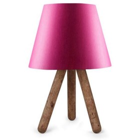 Resim METEDEKOR Tasarım Üç Ayaklı Ahşap Abajur Kumaş Başlık Fuşya Çocuk Odası Genç Odası Masa Lambası 