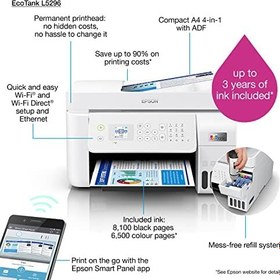 Resim EPSON EcoTank L5296 Wi-Fi+Tarayıcı+Fotokopi+Faks Çok Fonksiyonlu Tanklı Yazıcı - BEYAZ 