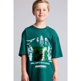Resim DeFacto Minecraft Lisanslı Oversize 3D Baskılı Bisiklet Yaka Kısa Kollu Yeşil Tişört Erkek Çocuk H8262A826HS 