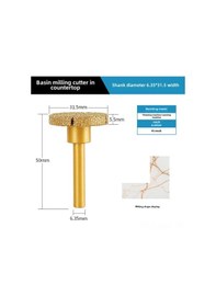 Resim Springsun Mermer Ve Kuvars Taşları İçin Tahta Altı Lavabo Yuvarlama Aleti - Kesme Ve Taşlama Ucu 6.35 Mm Sap X 31.5 Mm Genişlik 