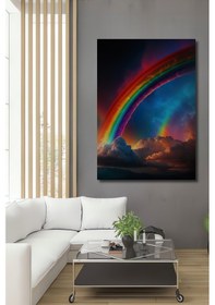 Resim Gökkuşağı Manzarası Sulu Boya Görünümlü Modern Sanat Ahşap Dekoratif Tablo 