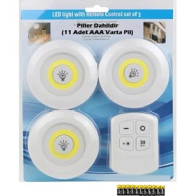 Resim Uzaktan Kumandalı LED Lamba Işık 3’lü Spot LED Lamba Pilli (11 Adet Pil Dahildir) 