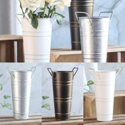 Resim 1 adet Şiir Yağmuru Vintage Metal Çiçek Vazosu - Rustik Siyah Su Geçirmez Dekoratif Kova, Ev ve Çiçek Gösterimi için Sızdırmaz Tasarım, Çiçek Düzenleme, Zarif Ev Dekoru, Dayanıklı İnşaat 