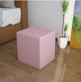 Resim Modilayn Ahşap İskelet Pembe Kumaş Kare Puf Ard707 (35*40*35) 