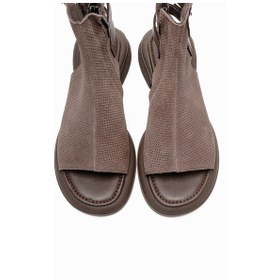 Resim Luvishoes Carına Vizon Süet Hakiki Deri Yandan Fermuarlı Kadın Sandalet Vizon 