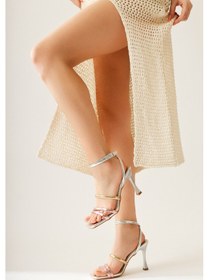 Resim Alita Gümüş İnce Bantlı Topuklu Sandalet 001 
