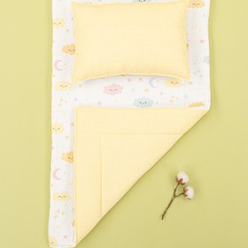Resim Alt Açma Matı ve Yastık - Çift Taraflı - Sarı Muslin - Sarı Bulut 
