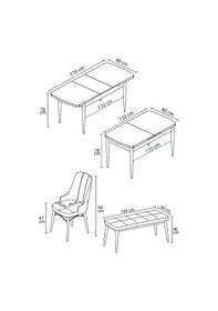 Resim Loft Meşe Desen 80x132 Açılabilir Mdf Masa Yemek Odası Takımı, Mutfak Takımı 4 Sandalye, 1 Bench Krem 