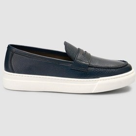 Resim %100 Hakiki Deri Lacivert Bantlı Erkek Loafer Lacivert 
