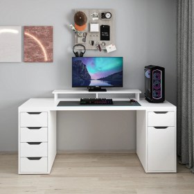 Resim Alen 180 Cm 5 Çekmeceli Dolaplı Çalışma & Oyuncu Masası - Beyaz Beyaz 