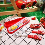 Resim Arabalar Lightning McQueen Paslanmaz Çelik Çatal ve Kaşık Seti Kutusuyla, Karikatür Sevimli Taşınabilir Yeniden Kullanılabilir Sofra Takımı, Kawaii Ev ve Dış Mekan Okul Malzemeleri, Kamp Aksesuarları Noel Doğum Günü Hediyesi 
