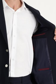 Resim Koyu Lacivert 6 Drop Regular Fit Standart Kesim Yünlü Likralı Esnek Blazer Ceket - 6 Drop Regular Fit / Koyu Lacivert / 48 