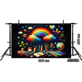 Resim Venspor Renkli Dünyalar: Gökkuşağı ve Sanat Malzemeleri Temalı Arkaplan - 200x150cm Fon Duvar Örtüsü 