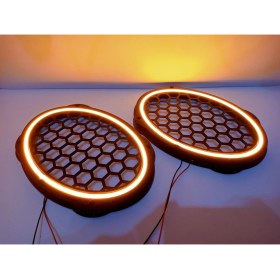 Resim For-x Işıklı Oval Hoparlör Kapağı – Amber Renkte Işıklı Oval Midrange Kapak – 1 Takım 
