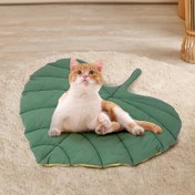 Resim 1 Adet Her Mevsim Kullanımlık Kalın Yaprak Şekilli Evcil Hayvan Matı - Kediler ve Köpekler İçin Konforlu Polyester Dolgulu, İki Tarafta 2 Renkli, Elektriksiz Kedi Yatağı Pedi, Köpek Matı 