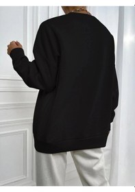 Resim Kadın Maın Baskılı Oversize Bisiklet Yaka Sweatshirt Siyah Siyah 