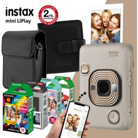 Resim Fujifilm Instax Mini Liplay Hybrid Beige Gold Fotoğraf Makinesi Mega Hediye Seti 