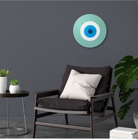 Resim Minimalist Küf Yeşili Nazar Boncuğu El Yapımı Ahşap Büyük Nazarlı 