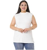 Resim Büyük Beden Yarım Balıkçı Yanları Yırtmaçlı Uzun Viskon Ekru Body Ekru 