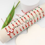 Resim 12 Parça Noel Örgü Ayarlanabilir Kar Tanesi Santa Claus Çift/Arkadaşlık Bilezik Seti, Noel Hediyeleri,Bohem Tarzı,Rahat Malzeme,Dayanıklı Dikiş,Tatil Bilekliği,Onun İçin Hediye 