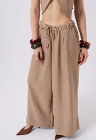Resim Buğrahayalin Düşük Bel Oversize Keten Pantolon Vizon 