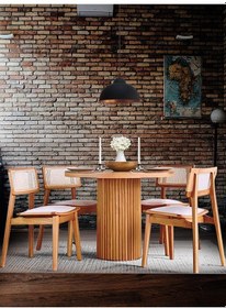 Resim Athena İskandinav Natural Ahşap Masa Sandalye Takımı 100x100 Natural 