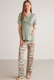 Resim Yumuşak dokulu hamile pijama takımı - Yeşil / XXL 