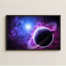 Resim Mor Halkalı Gezegene Sahip Kozmik Manzara Dijital Sanat Pleksi Tablo 