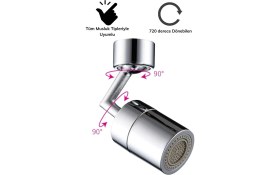 Resim Epazzar 360 Derece Dönebilen Musluk Ucu Aparatı Filtreli Tüm Musluk Tipleri ile Uyumlu Montaj Aparatlı Musluk Başlığı 