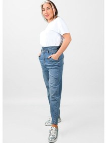 Resim Kadın Beli Lastikli Kot Pantolon Mavi 