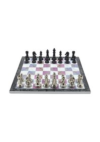 Resim Gifthome Premium Black Metal Klasik Satranç Takımı Ve Bahar Desenli Mdf Satranç Tahtası 37x37 Cm. 