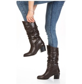 Resim Hakiki Deri İçi Tay Tüyü Astarlı Büzgülü Körüklü Kahverengi Çizme Kahverengi 