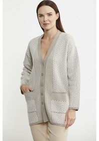 Resim Oversize Cepli Petek Motifli Triko Ceket - Vizon 001 