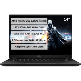Resim Asus FA401UH-RG018 AMD Ryzen 7 260 14" 16 GB RAM 512 GB SSD RTX5050 165Hz FreeDOS Notebook 