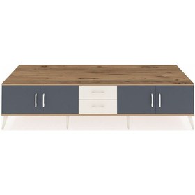 Resim Kronos Tv Ünitesi 2 Raflı 2 Çekmeceli 4 Kapaklı 220x59x51 Çam-antrasit/aytaşı Antrasıt/aytası - Atlas Çam 
