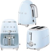 Resim Smeg 50's Style Pastel Mavi Kettle - 1x2 Ekmek Kızartma Makinesi Ve Filtre Kahve Makine Seti 