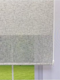 Resim Çift Mekanizmalı Açık Gri Çizgili Desenli Tül ve Beyaz Mat Stor Perde 50 x 200 